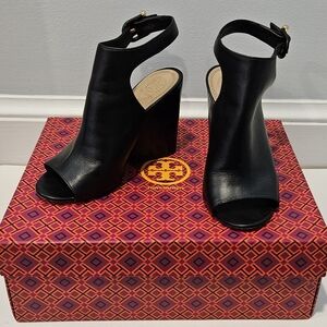 Tory Burch leather peep toe booties, 5.5